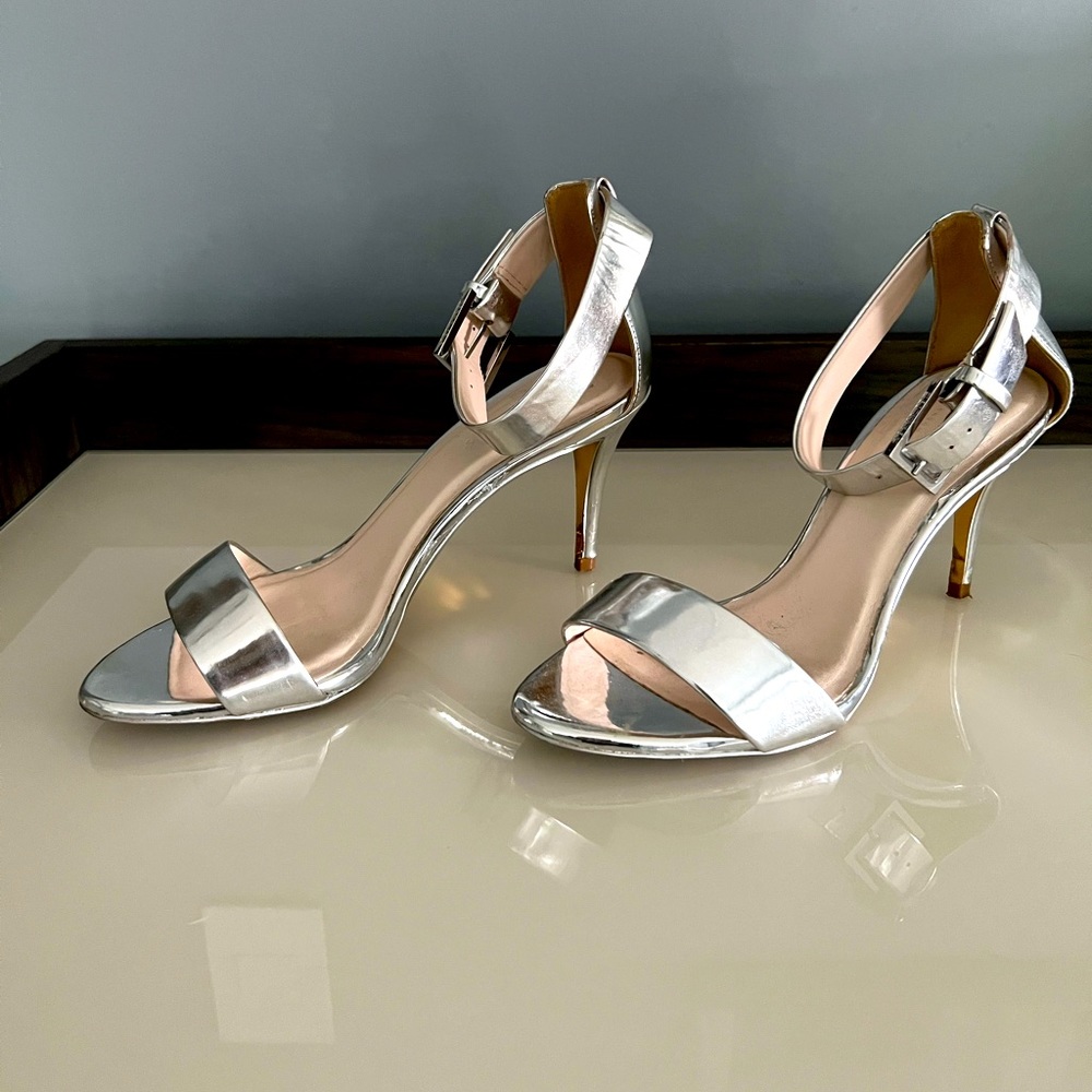 Ted Baker Silver Ankle Strap Heels